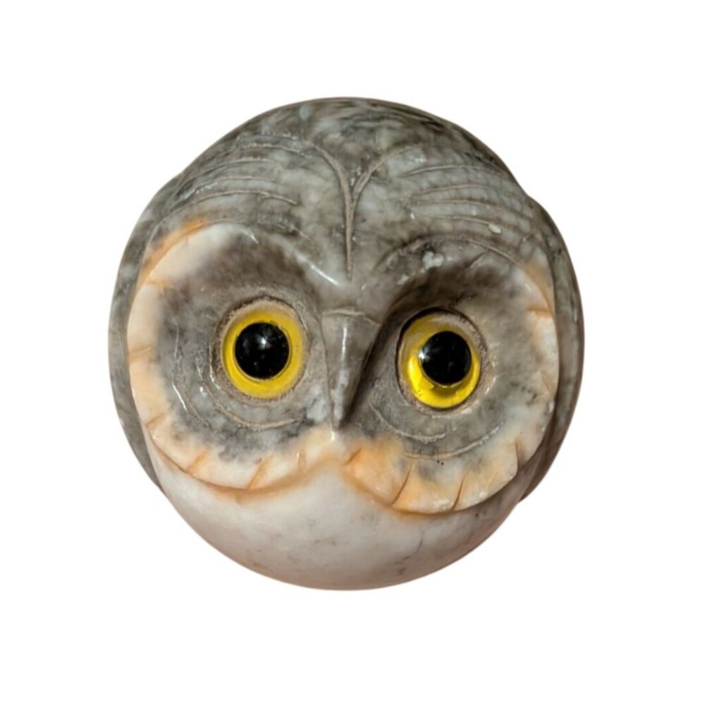 Vintage Hand-Carved Italian Alabaster Owl Paperweight Glass Eyes MCM bookend - Picture 9 of 16